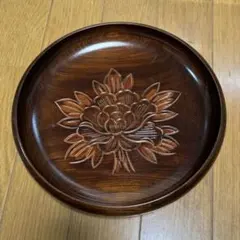 木製 盆 彫刻 牡丹 漆器