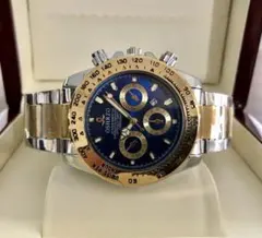 クロノグラフデザイン メンズ腕時計・ネイビー×コンビ