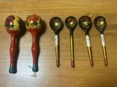 ロシア民芸品 ホフロマ塗り スプーン マラカス セット