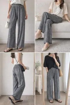 LOWRYS FARM プリーツパンツ グレー ウエストゴム ワイド Fサイズ