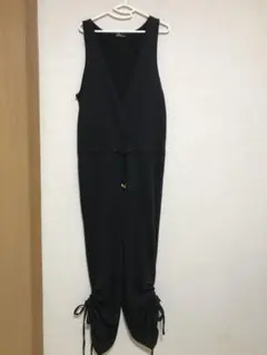 黒　前クロス　裾2way サロペット　オールインワン