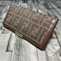 FENDI フェンディ 長財布 ズッカ柄 キャンバス レザー 総柄 ブラウン