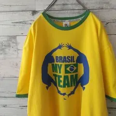 希少☆2010年 W杯 ブラジル代表 刺繍ロゴ リンガーネック Tシャツ L 