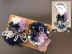 No.130 ハンドメイド　ハギレ　ビーズ刺繍　イヤリング