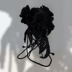 羽　フリル付きヘッドドレス　バブーシュカ　ブラック　ゴスロリ