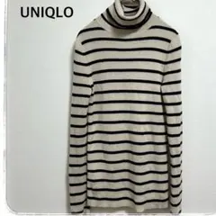 UNIQLO エクストラファインメリノリブタートルネックセーターボーダー・長袖