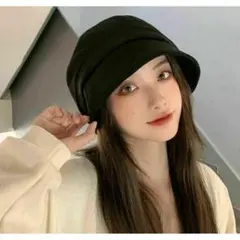 キャスケット　レディース　帽子 秋冬 フリーサイズ 紫外線対策 ブラック ハット