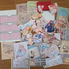 レトロベビー　三連ポケットセット　コラージュ素材　ダイカット　ジャンクジャーナル