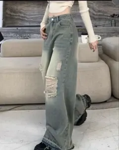 SHEIN ダメージデニム ストレートパンツ