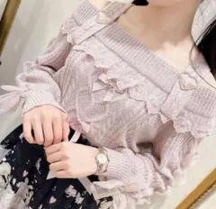 LIZLISA レースアップオフショルニット ピンク❣️大人気商品❣️お値下げ❌