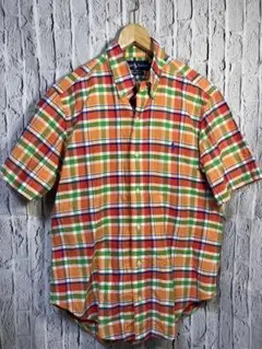 美品　Ralph Lauren 半袖チェックシャツ オレンジ系　M（日本L）