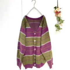 【GRL】グレイル ランダムボーダーモヘアタッチニットカーディガン (F)