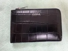 FURLA コイン／カードケース クロコ型押し ブラック
