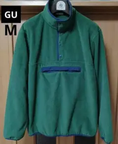 【美品】GU グリーン ハーフボタンナッププルオーバー フリース