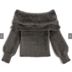 シャギーオフショルダーニットトップス pm641 チャコール