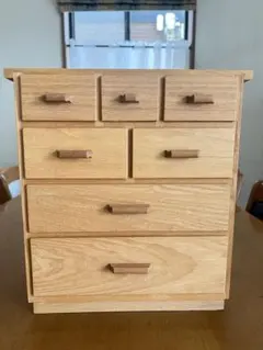 ハンドメイド　木製　卓上四段引き出しチェスト　小物入れ