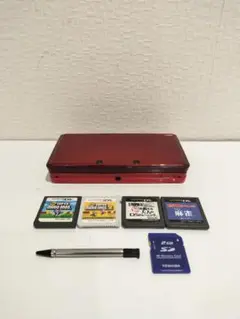 [ジャンク品] NINTENDO 3DS レッド 本体＋カセット4本