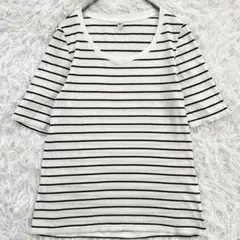 あ*も様 【大きいサイズ XL】ユニクロ　リブボーダーUネックT　カットソー　ホ