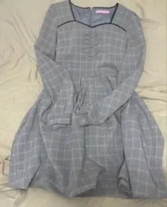 Honey Cinnamon 膝丈 ワンピース チェック グレー 長袖