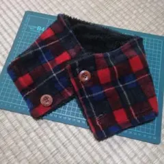 チェック柄フリースネックウォーマー