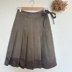 [M] フレアスカート サイドジップ レディース カーキ ブラウン 膝下丈
