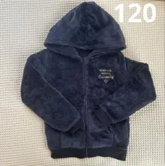 モコモコ　フリースジャケット ネイビー ハート模様