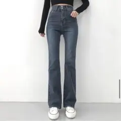 ツーボタンフレアデニムパンツ p391113 ハイウエストブーツカットデニム