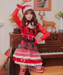 長袖 リボン サンタ ワンピース コスプレ レディース サンタコス