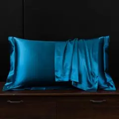 ★2枚セット枕カバー★ダークブルー★シルク風ピローケース封筒型48×74cm