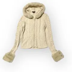 TOCCA ファー付 ケーブルニット パーカー y2k ダブルジップ M