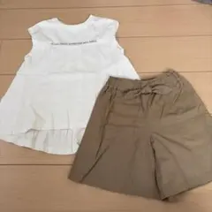 ホワイトトップスとベージュショートパンツセット　130センチ