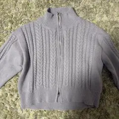 グレー ハイネック ケーブルニット M