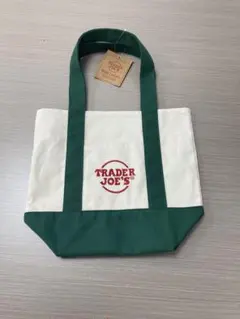 Trader Joe's ミニトートバッグキャンバスロゴ刺繍グリーン新品