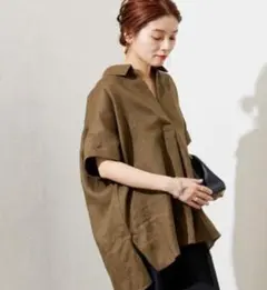 美品✨24SS スピック&スパン リネン100%ビッグシャツ 金ボタン