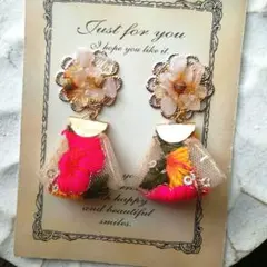 天然石　メモリーオイル　刺繍リボン　タッセル　ピアス　イヤリング　つぶつぶ