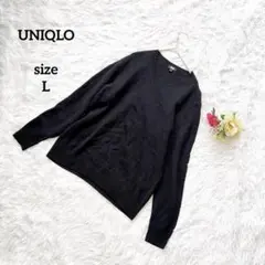 ユニクロ UNIQLO ウール100% Vネック ニット セーター 濃紺 L