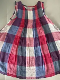 【110cm】プティマイン チェック柄 ノースリーブ ワンピース