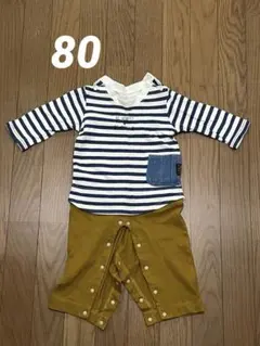 【美品】breeze カバーオール80 ボーダー コーデュロイ