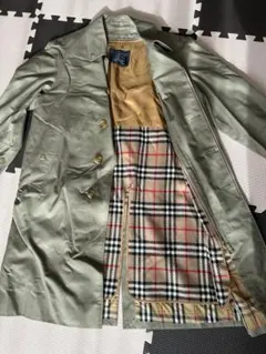 バーバリー ステンカラーコート カーキ ノバチェック ライナー付き 90s