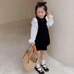 ※*読様 【新品未使用】キッズ バイカラー袖切替ワンピース 100 ガーリー フ