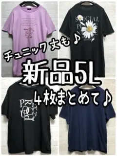 新品☆5L♪Tシャツ2枚＋Tシャツチュニック2枚をまとめて♪☆G874