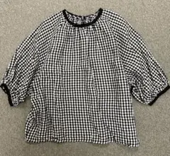 m.n エムドットエヌ リネン100%ギンガムチェック スモックブラウス