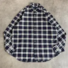 ラルフローレン チェックシャツ 古着 ポニー 刺繍 紺 白 2XL 13815