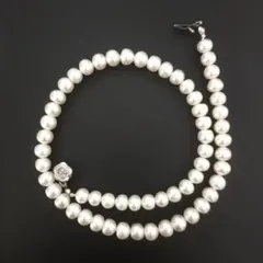 人気 白い淡水パール 本真珠 ネックレス ホワイト 0.7~0.8cm 美品 