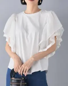 新品未使用☆シアーラッフルフリルスリーブブラウス frene ホワイト