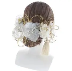 成人式 フラワーヘアアクセサリー ホワイト ゴールド