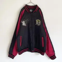 【一点物・希少品】ヴィンテージ 和柄 スカジャン 刺繍 雷神 風神 是空 XL