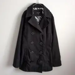 ルー２１ ゼブラ柄 ピーコート ダブル 長袖 M 黒 ブラック 秋冬 お出かけのサムネイル