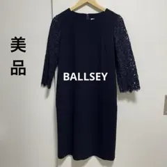 【美品】BALLSEYボタニカルレースコンビ ラウンドネックワンピース 36