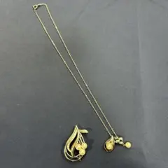 TASAKI タサキ パール 真珠ネックレス トップ2つ ブローチ アクセサリー